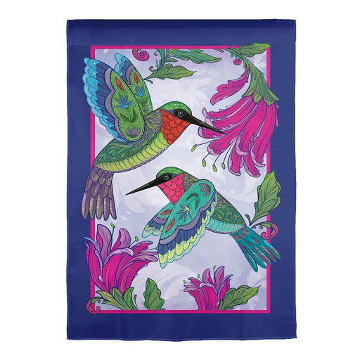 Colorful Hummingbirds Linen Garden Flag