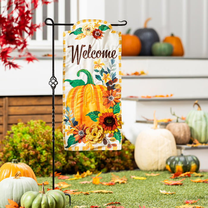 Fall Floral Pumpkin Long XL Garden Flag