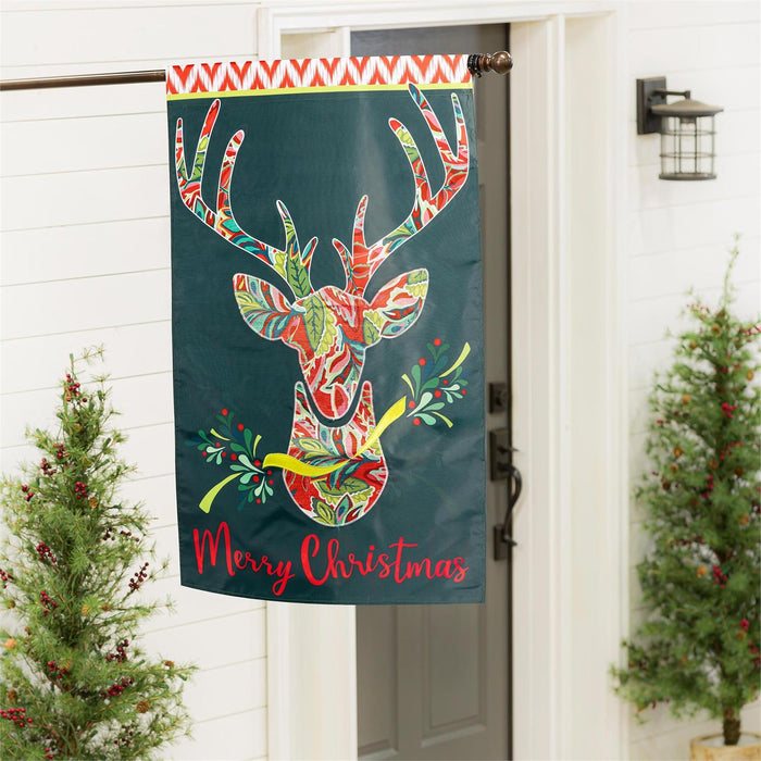 Patterned Reindeer Applique Banner Flag