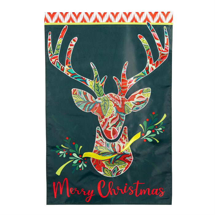 Patterned Reindeer Applique Decorative Flag