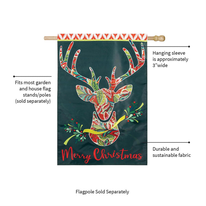 Patterned Reindeer Applique Banner Flag