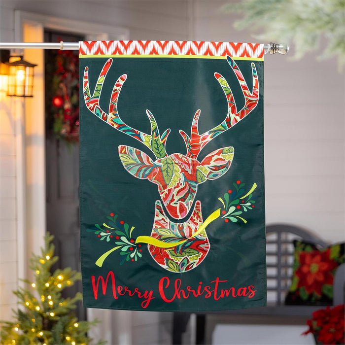 Patterned Reindeer Applique Banner Flag