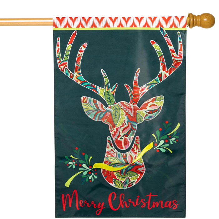 Patterned Reindeer Applique Banner Flag