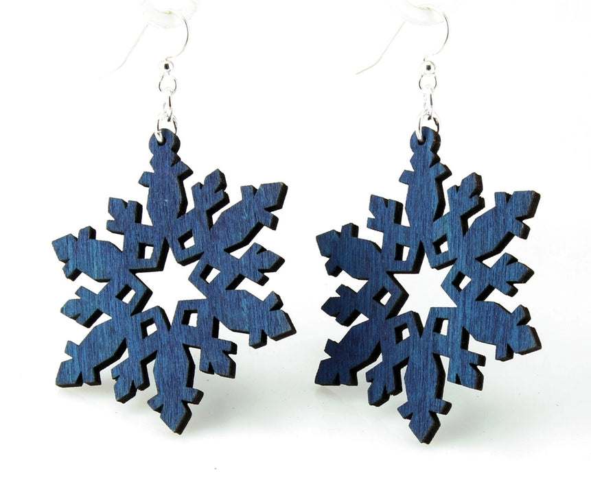 Star Snowflake Royal Blue Wood Earrings