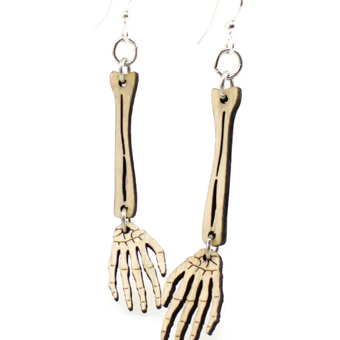 Skeleton Hand Dangle Wood Earrings