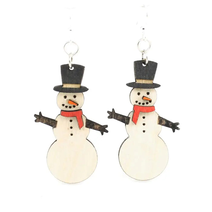 Fun Snowman Wood Earrings