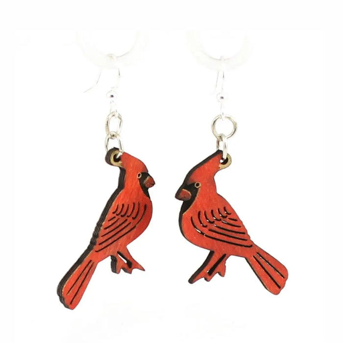 Cherry Red Cardinal Wood Earrings