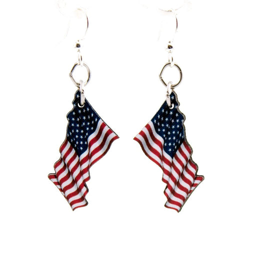 Waving American Flag Wood Earrings