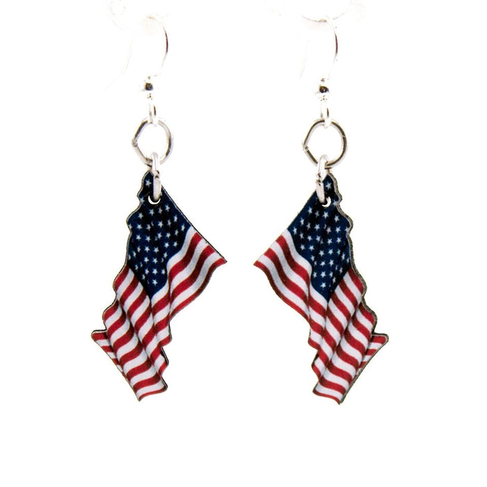 Waving American Flag Wood Earrings