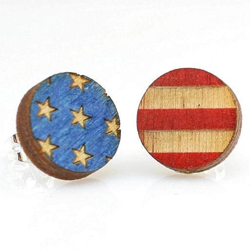 Stars & Stripes Stud Wood Earrings