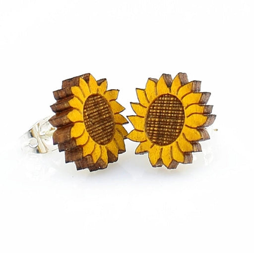 Sunflower Stud Wood Earrings
