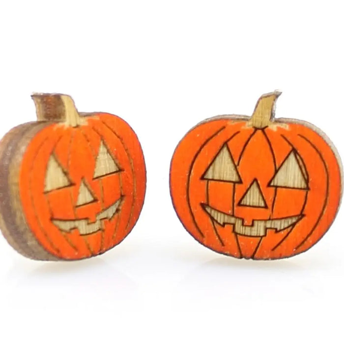 Jack O Lantern Stud Wood Earrings