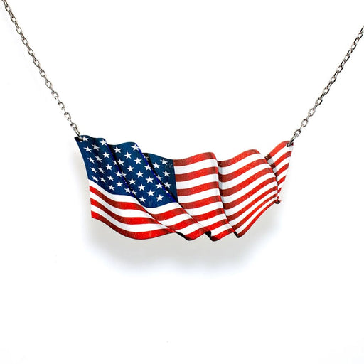 Large American Flag Wood Necklace