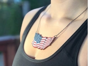 Large American Flag Wood Necklace