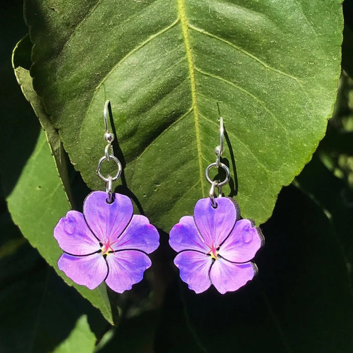 Violet Flower Blossom Wood Earrings
