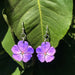 Violet Flower Blossom Wood Earrings