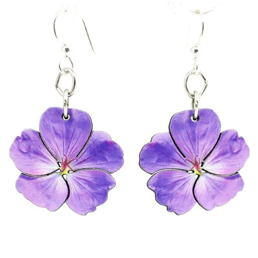 Violet Flower Blossom Wood Earrings