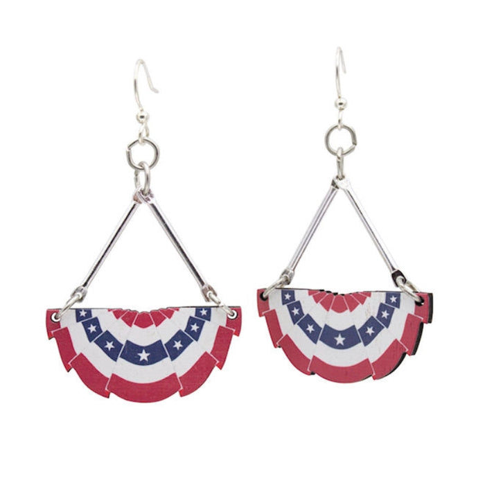 USA Bunting Fan Wood Earrings