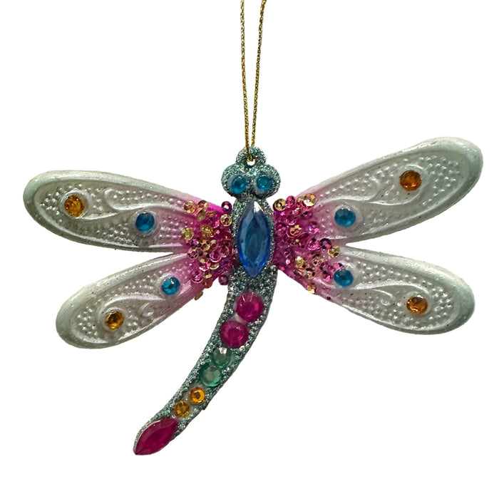 Acrylic Bedazzled Dragonfly Ornament - Blue Wings