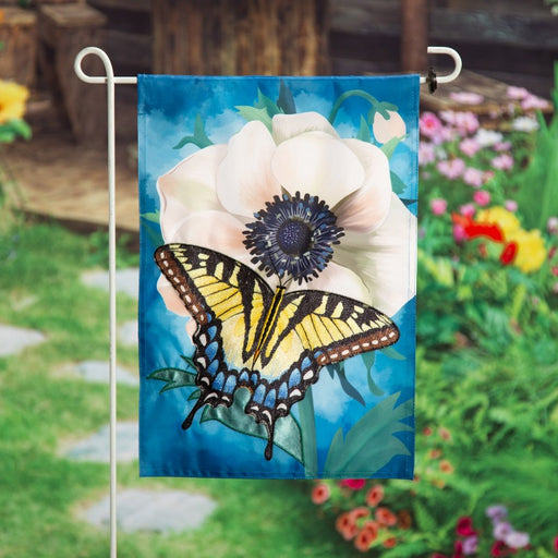 Anemone & Butterfly Applique Garden Flag