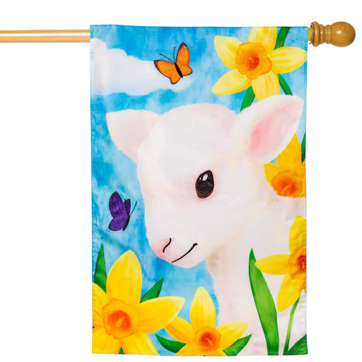 Lamb in Daffodil Field Applique Banner Flag