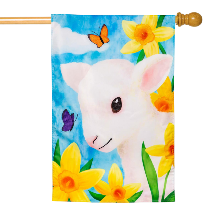 Lamb in Daffodil Field Applique Banner Flag