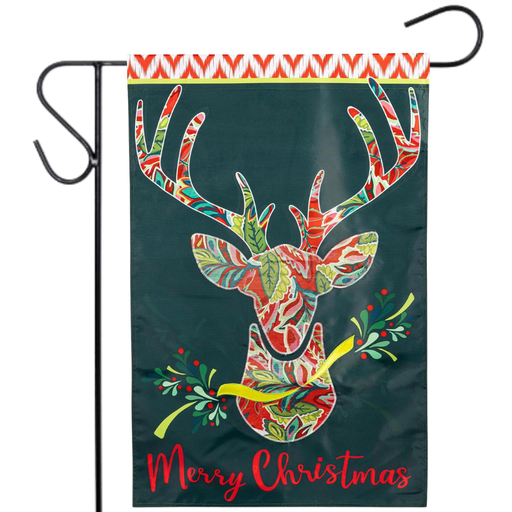 Patterned Reindeer Applique Garden Flag