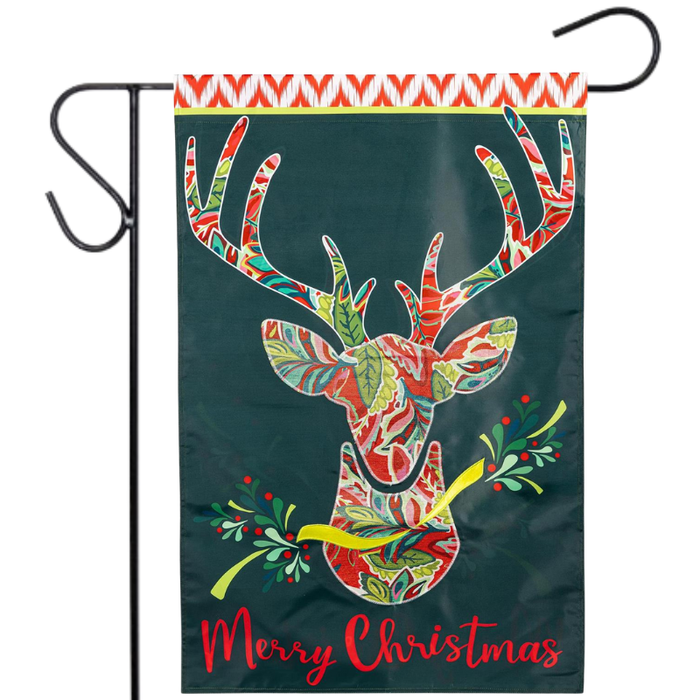 Patterned Reindeer Applique Garden Flag