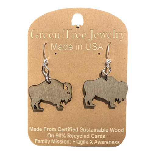 Buffalo Shaped Wood Earrings - Silver