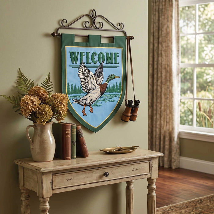 Welcome Mallard Applique Garden Flag