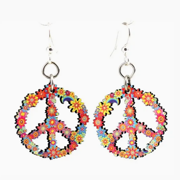 Blossom Peace Sign Wood Earrings