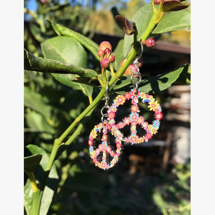 Blossom Peace Sign Wood Earrings