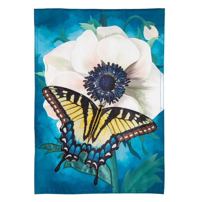 Anemone & Butterfly Applique Garden Flag