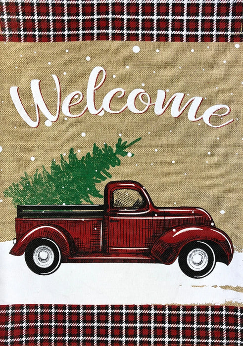 Winter Truck Burlap Banner Flag