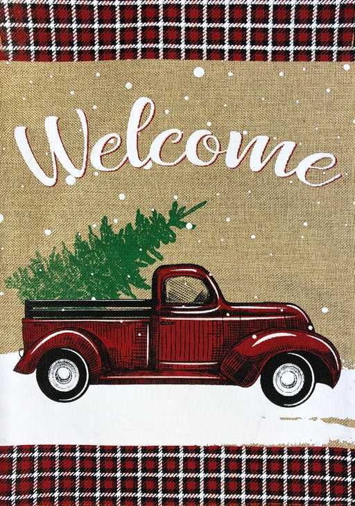 Winter Truck Burlap Banner Flag