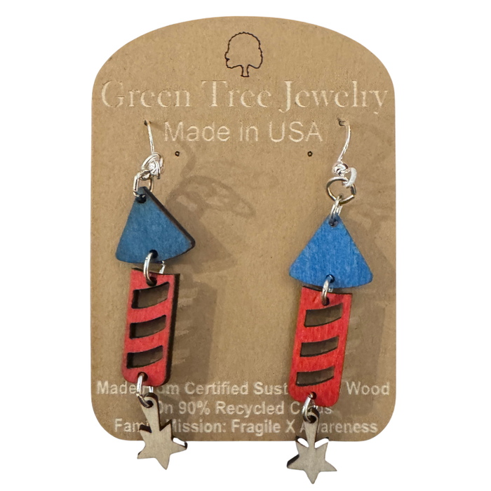 4th of July Firework Wood Earrings
