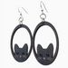 Sneaky Cat Black Satin Wood Earrings