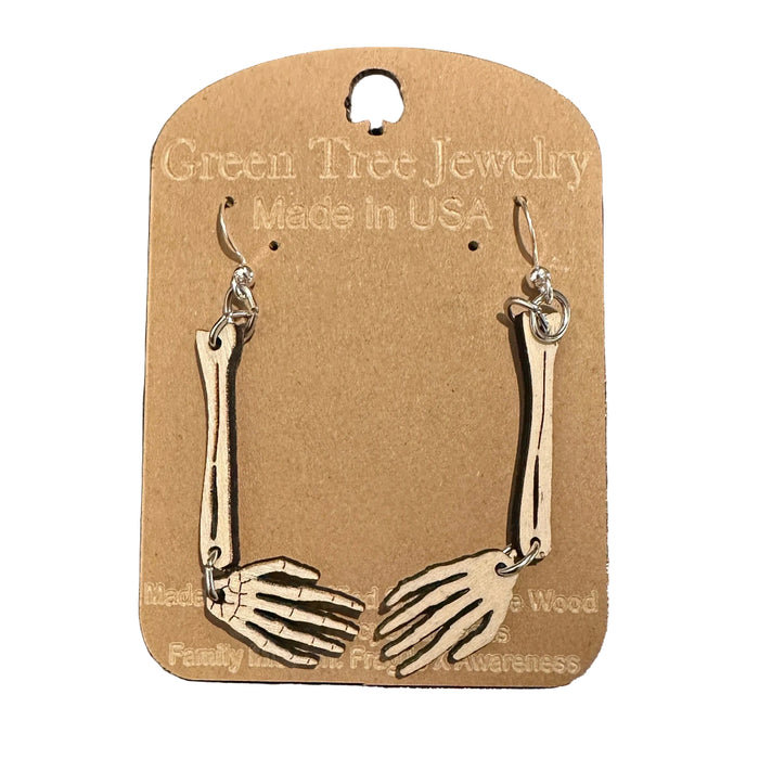 Skeleton Hand Dangle Wood Earrings