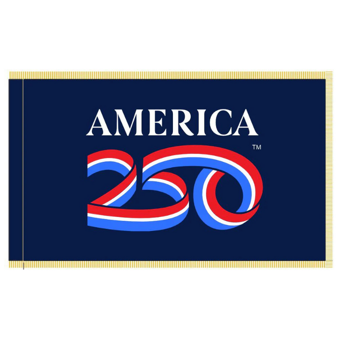 3x5' America 250th Anniversary Blue Nylon Indoor Flag w/ Fringe
