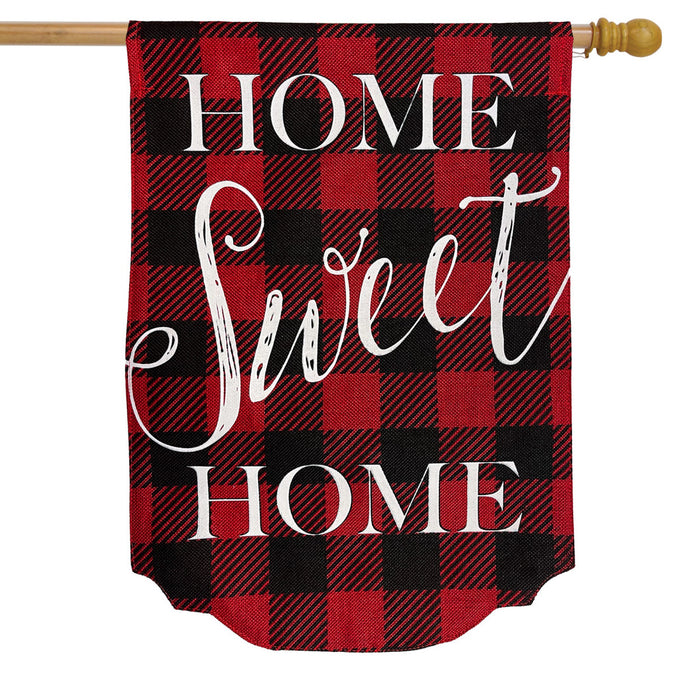 Red and black checkered flag with 'Home Sweet Home' text 