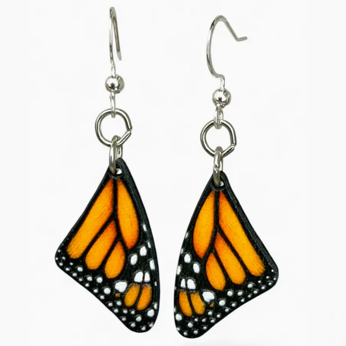 Monarch Butterfly Sleeping Wing Wood Earrings