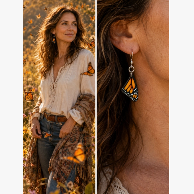 Monarch Butterfly Sleeping Wing Wood Earrings