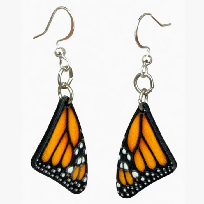 Monarch Butterfly Sleeping Wing Wood Earrings