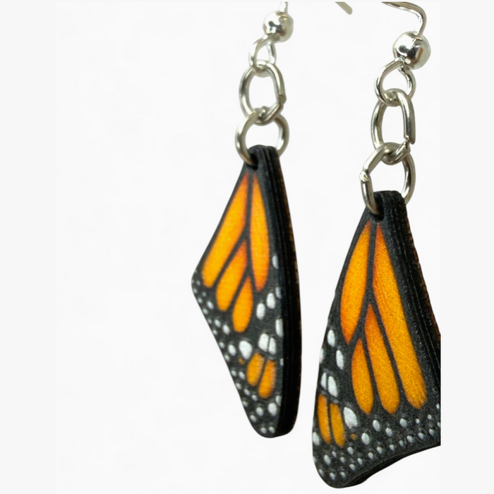 Monarch Butterfly Sleeping Wing Wood Earrings
