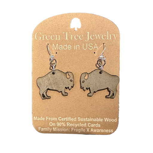 Buffalo Shaped Wood Earrings - Silver