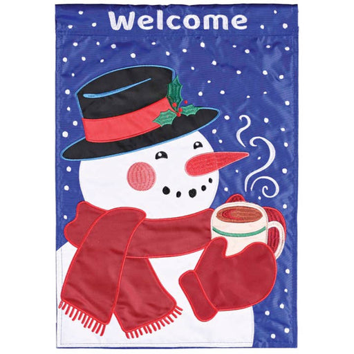 Hot Cocoa Snowman Welcome Garden Flag