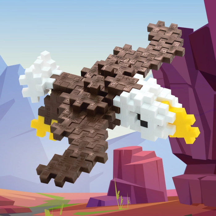 Toy building block set of a bald eagle puzzle with instructions included