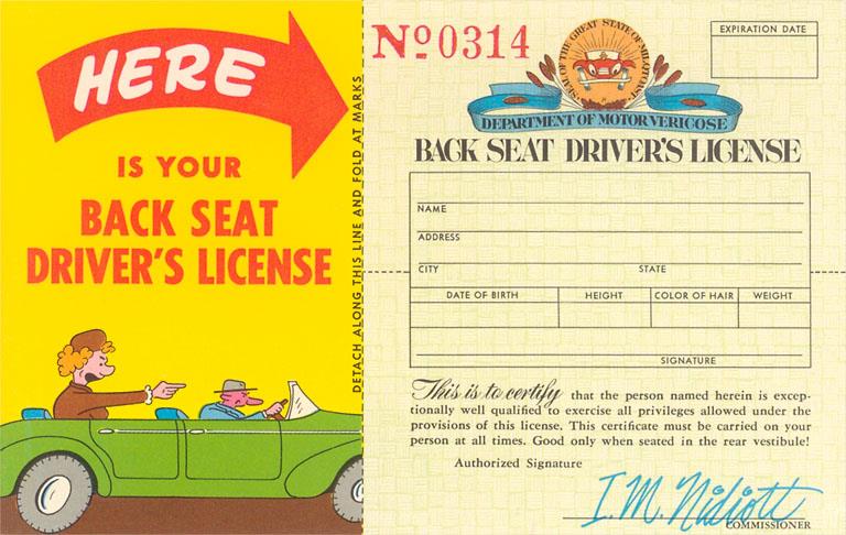Backseat Driver's License Postcard