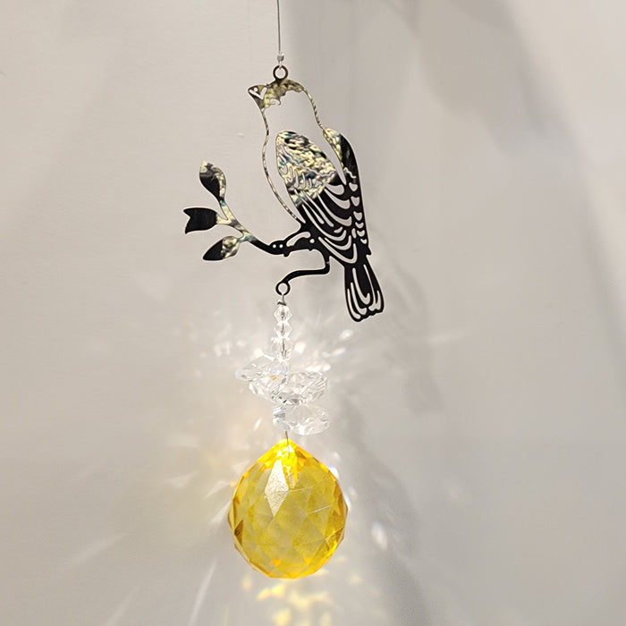 Laser Cut Bird Suncatcher with Yellow Prism