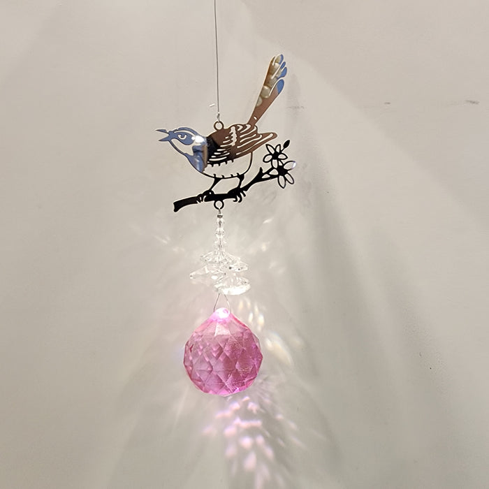 Laser Cut Bird Ornament with Pink Prism